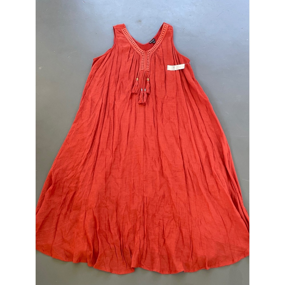 New Directions Curvy Rust Orange Sleeveless Tassel Crochet Maxi Dress 1X NWT